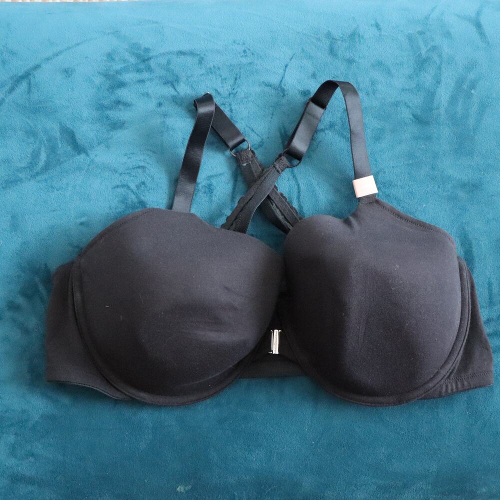 Cacique Lane Bryant Solid Black Front Closure Lightly Lined T-shirt Bra 46DD New